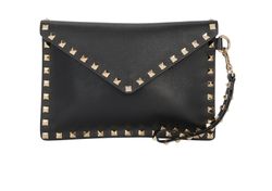 Rockstud Wristlet Envelope Pouch, Leather, Black, DB, 3*